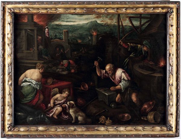 Gerolamo Bassano, Attribuito a : La fucina di Vulcano  - Asta Old Masters Paintings - Associazione Nazionale - Case d'Asta italiane