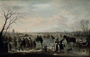 Aert van der Neer : Paesaggio invernale con pattinatori  - Asta Old Masters Paintings - Associazione Nazionale - Case d'Asta italiane