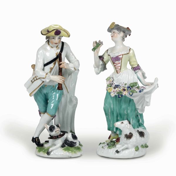 Rara coppia di figurine<BR>Meissen, 1750 circa<BR>Modelli di J.J.Kaendler e/o Peter Reinicke, 1747 circa<BR>  - Asta Maioliche e Porcellane - Associazione Nazionale - Case d'Asta italiane