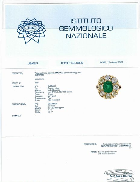 Anello con smeraldo e diamanti  - Asta Asta 102 - Gioielli, Orologi e Argenti - Associazione Nazionale - Case d'Asta italiane