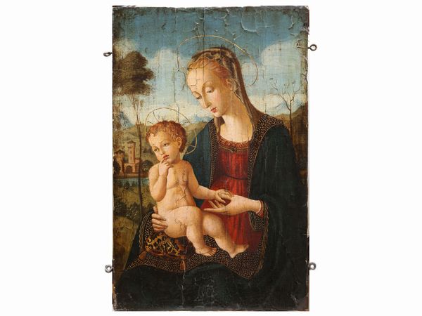 ,Scuola di Bartolomeo Caporali : Madonna con Bambino  - Asta House Sale: La casa fiorentina di un collezionista - Associazione Nazionale - Case d'Asta italiane