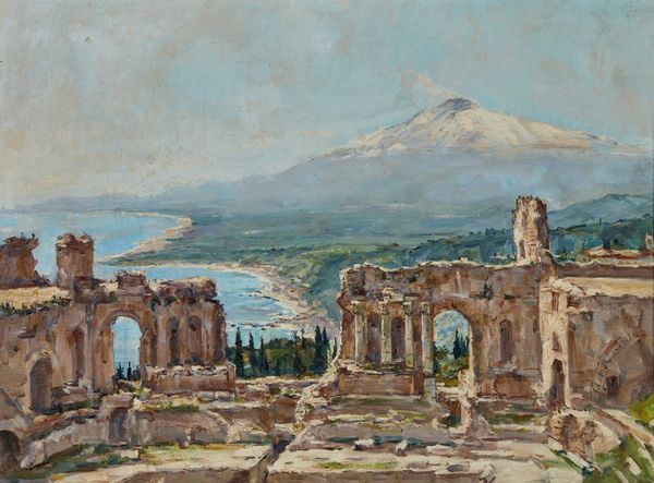 ARTISTA DEL XX SECOLO : Veduta del teatro greco di Taormina con l'Etna sullo sfondo  - Asta Asta 367 | ARTE ANTICA E DEL XIX SECOLO Virtuale - Associazione Nazionale - Case d'Asta italiane