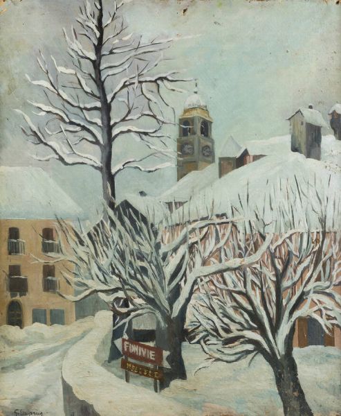 GIULIANO EMPRIN Torino 1902 - 1991 : Bardonecchia sotto la neve  - Asta Antiquariato, Argenti, Dipinti e Sculture - Associazione Nazionale - Case d'Asta italiane