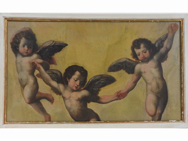 Cerchia di Jacopo Vignali, XVII secolo : Putti alati  - Asta L'Arte di Arredare - Associazione Nazionale - Case d'Asta italiane