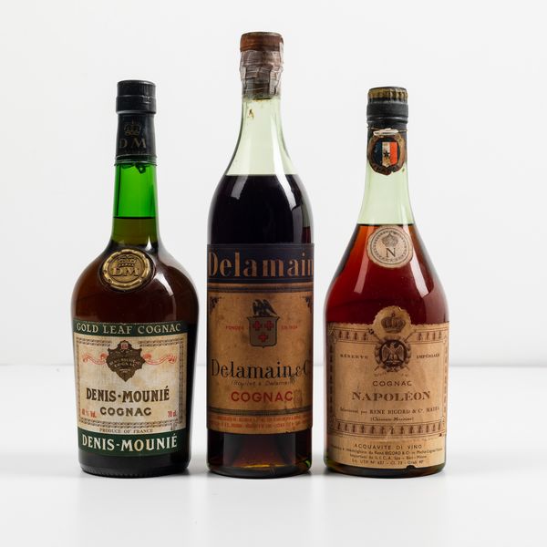 Denis Mounie, Gold Leaf Cognac<BR>Delamain, Cognac<BR>Rene Bigord, Cognac Napoleon Reserve Imperiale  - Asta Spirito del tempo  - Associazione Nazionale - Case d'Asta italiane