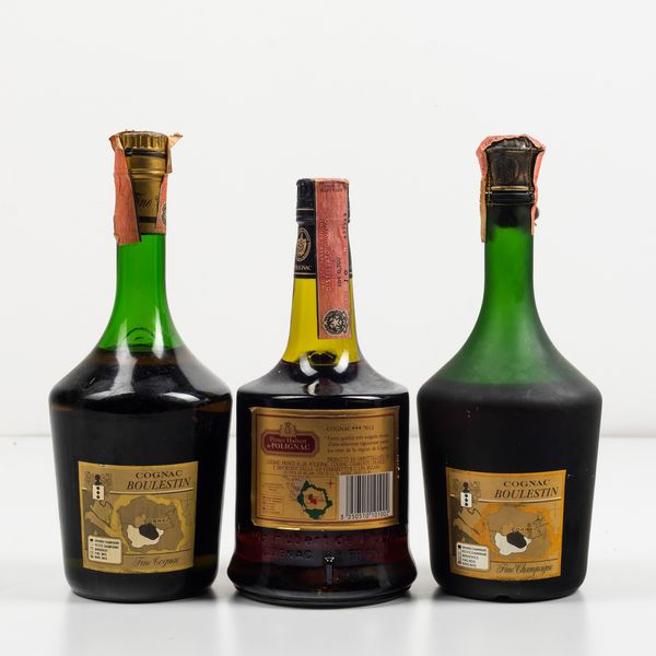 Boulestin, Fine Champagne Cognac<BR>Prince Hubert de Polignac, Cognac Tre Stelle<BR>Boulestin, Napoleon Vieille Fine Champagne  - Asta Spirito del tempo  - Associazione Nazionale - Case d'Asta italiane