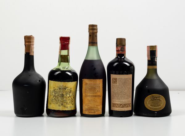 Fernando de Castilla, Brandy Delux<BR>Marques de Domecq, Brandy Reserve Real<BR>Terry I, Brandy Grand Reserva<BR>Bertola, Brandy Grand Reserve 50 years old<BR>Osborne, Brandy Indipendencia  - Asta Spirito del tempo  - Associazione Nazionale - Case d'Asta italiane