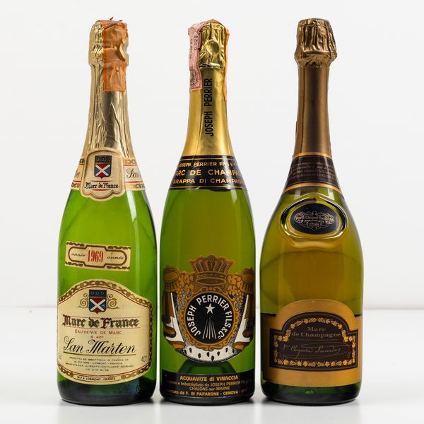 San Marten, Marc de France<BR>Joseph Perrier, Marc de Champagne<BR>Veuve Clicquot Ponsardin, Marc de Champagne  - Asta Spirito del tempo  - Associazione Nazionale - Case d'Asta italiane