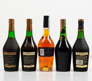 Camus, Cognac Napoleon<BR>Camus, Cognac Celebration<BR>Camus, Cognac V.S. Elegance<BR>Camus, La Grande Marque Cognac<BR>Camus, Cognac Grand V.S.O.P.  - Asta Spirito del tempo  - Associazione Nazionale - Case d'Asta italiane