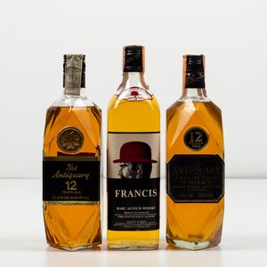 The Antiquary, De Luxe Old Scotch Whisky 12 years old<BR>The Antiquary, Finest Old Scotch Whisky 12 years old<BR>Francis, Rare Scotch Whisky 5 years old  - Asta Spirito del tempo  - Associazione Nazionale - Case d'Asta italiane