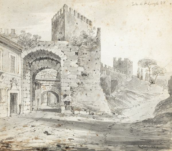 Pittore inglese attivo a Roma, secolo XIX : Veduta di Porta San Lorenzo  - Asta Incanti d'Arte - Associazione Nazionale - Case d'Asta italiane