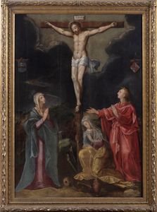 Scuola fiamminga, secolo XVIII : Crocifissione con la Vergine, la Maddalena e San Giovanni  - Asta Incanti d'Arte - Associazione Nazionale - Case d'Asta italiane