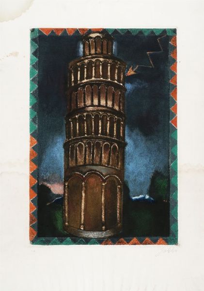 Franco Gentilini : La torre di Pisa.  - Asta Stampe, disegni e dipinti antichi, moderni e contemporanei   - Associazione Nazionale - Case d'Asta italiane