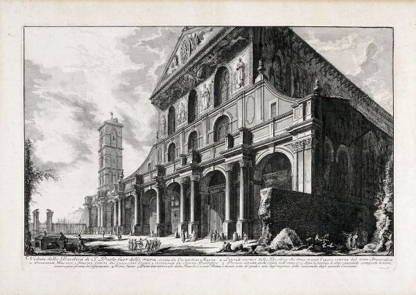 GIOVANNI BATTISTA PIRANESI : Veduta della Basilica di S. Paolo fuor delle mura, eretta da Costantino Magno.  - Asta Stampe, disegni e dipinti antichi, moderni e contemporanei   - Associazione Nazionale - Case d'Asta italiane