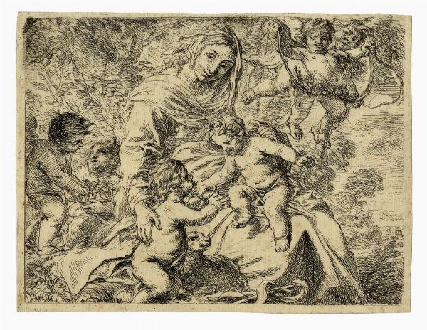 CORNELIS SCHUT : Madonna col Bambino e san Giovannino.  - Asta Stampe, disegni e dipinti antichi, moderni e contemporanei   - Associazione Nazionale - Case d'Asta italiane