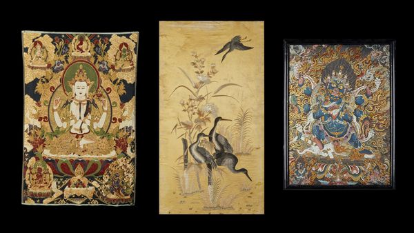 Arte Himalayana : Lotto composto da due thangka ricamate ed un ricamo  Nepal e Cina, XIX - XX secolo  - Asta Asta 373 | ARTE ORIENTALE E ISLAMICA - ARTE ORIENALE E WUNDERKAMMER Online - Associazione Nazionale - Case d'Asta italiane