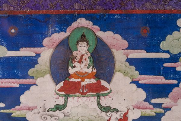 Arte Himalayana : Thangka raffigurante Vajrapani  Sino-Tibet, XIX secolo  - Asta Asta 373 | ARTE ORIENTALE E ISLAMICA - ARTE ORIENALE E WUNDERKAMMER Online - Associazione Nazionale - Case d'Asta italiane