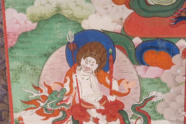 Arte Himalayana : Thangka raffigurante Vajrapani  Sino-Tibet, XIX secolo  - Asta Asta 373 | ARTE ORIENTALE E ISLAMICA - ARTE ORIENALE E WUNDERKAMMER Online - Associazione Nazionale - Case d'Asta italiane