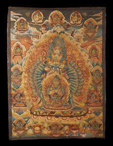 Arte Himalayana : Dipinto con fiori e thangka con divinit irata  Cina e Nepal, XIX - XX secolo  - Asta Asta 373 | ARTE ORIENTALE E ISLAMICA - ARTE ORIENALE E WUNDERKAMMER Online - Associazione Nazionale - Case d'Asta italiane