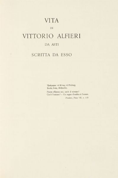 VITTORIO ALFIERI : Vita [...] scritta da esso.  - Asta 	Libri, autografi e manoscritti - Associazione Nazionale - Case d'Asta italiane