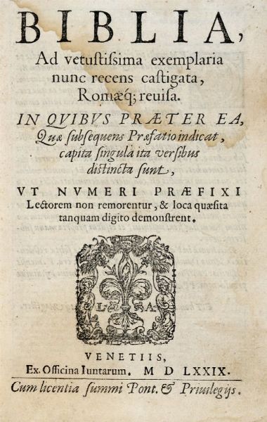 Biblia, ad vetustissima exemplaria nunc recens castigata...  - Asta 	Libri, autografi e manoscritti - Associazione Nazionale - Case d'Asta italiane