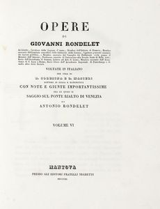 GIOVANNI RONDELET : Trattato teorico e pratico dell'arte di edificare [...] Prima traduzione italiana sulla sesta edizione originale con note e aggiunte importantissime [...]. Tomo I (-V).  - Asta 	Libri, autografi e manoscritti - Associazione Nazionale - Case d'Asta italiane