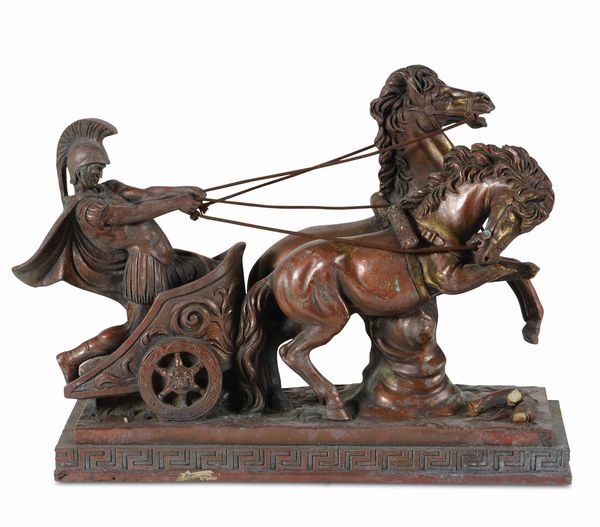 Scultura di biga trainata da cavalli in metallo, XIX-XX secolo  - Asta Antiquariato Settembre - Associazione Nazionale - Case d'Asta italiane