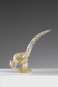 BAROVIER & TOSO - Uccello in vetro trasparente decorato con bolle regolari e foglia oro