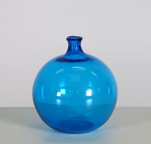 VENINI - Vaso a bulbo in vetro blu trasparente