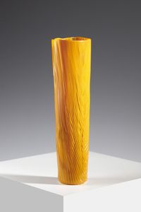 ZUCCHERI TONI (1937 - 2008) - Vaso Cilindrico in vetro arancio e cristallo della serie Tronchi mod. 714.3