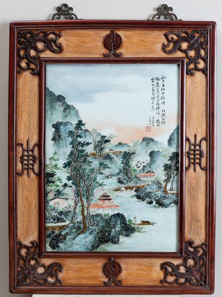 Placche in porcellana raffiguranti le quattro stagioni con iscrizioni, Cina, Repubblica, XX secolo  - Asta Fine chinese works of art - Associazione Nazionale - Case d'Asta italiane