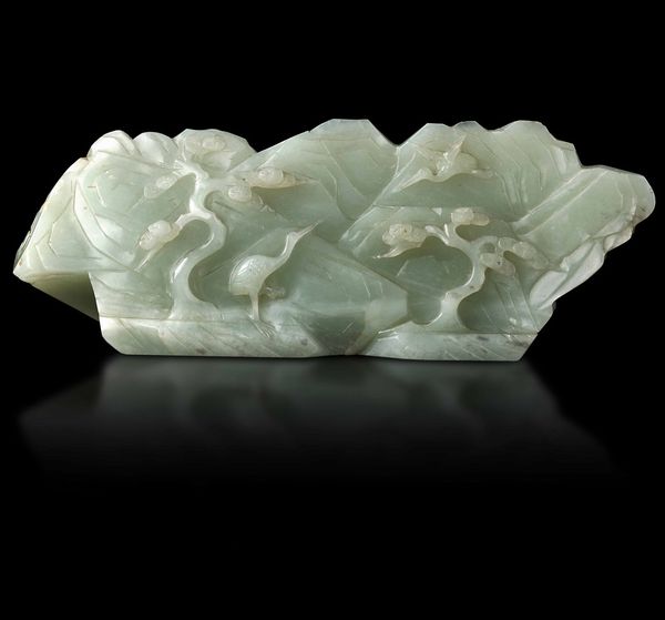 Montagna scolpita in giada Celadon raffigurante paesaggio con cerbiatti, Cina, Dinastia Qing, epoca Qianlong (1736-1796)  - Asta Fine chinese works of art - Associazione Nazionale - Case d'Asta italiane