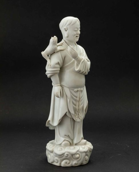 Figura di saggio con rana in porcellana Blanc de Chine, Dehua, Cina, Dinastia Qing, epoca Qianlong (1736-1796)  - Asta Fine chinese works of art - Associazione Nazionale - Case d'Asta italiane