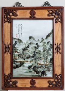 Placche in porcellana raffiguranti le quattro stagioni con iscrizioni, Cina, Repubblica, XX secolo  - Asta Fine chinese works of art - Associazione Nazionale - Case d'Asta italiane