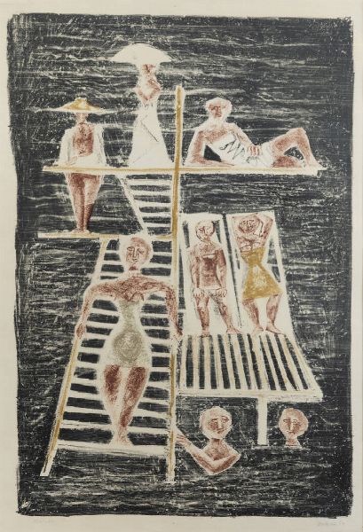 MASSIMO CAMPIGLI Berlino (Germania) 1895 - 1971 Saint-Tropez (Francia) : La piscina 1954  - Asta Grafica - Associazione Nazionale - Case d'Asta italiane