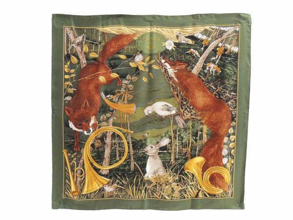 Foulard Carr in seta Chasse au Bois, Herms  - Asta Abiti e accessori vintage  - Associazione Nazionale - Case d'Asta italiane