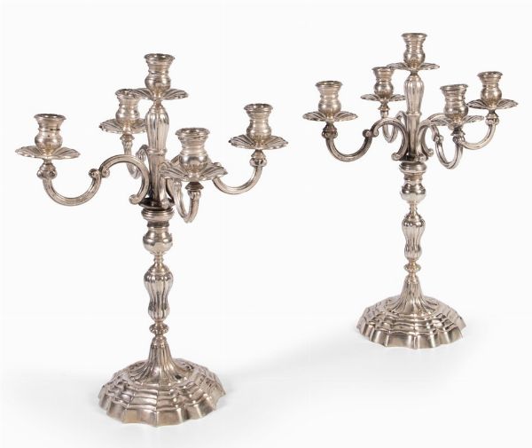 Brandimarte coppia di candelabri a cinque fiamme in argento  - Asta L'Arte della Tavola - Associazione Nazionale - Case d'Asta italiane