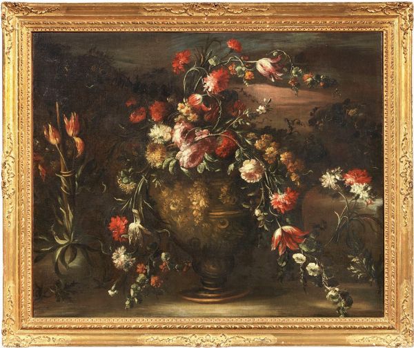 Natura morta con fiori e un vaso sbalzato  - Asta Importanti Sculture e Dipinti Antichi - Associazione Nazionale - Case d'Asta italiane