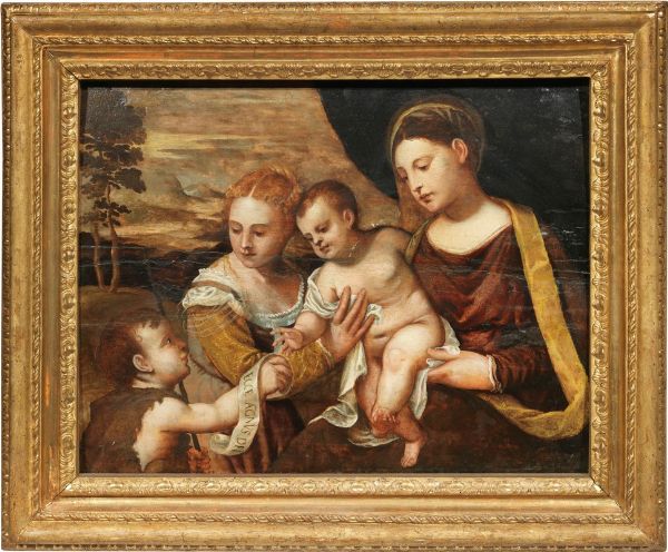 Madonna col Bambino, San Giovannino e Santa  - Asta Importanti Sculture e Dipinti Antichi - Associazione Nazionale - Case d'Asta italiane