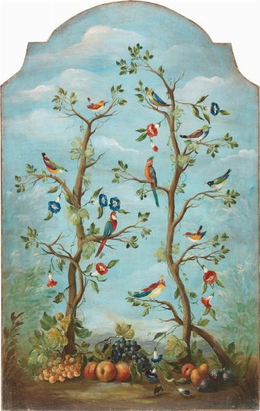 Natura morta con uccelli su rami fioriti  - Asta Importanti Sculture e Dipinti Antichi - Associazione Nazionale - Case d'Asta italiane