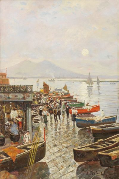 Il mercato del pesce a Santa Lucia, Napoli  - Asta Dipinti e Sculture del XIX e XX secolo - Associazione Nazionale - Case d'Asta italiane