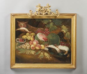 ARTISTA DEL XVIII SECOLO : Natura morta con frutta, cacciagione e gatto  - Asta Asta 379 | ARTE ANTICA E DEL XIX SECOLO - Dipinti antichi e antiquariato  Online - Associazione Nazionale - Case d'Asta italiane