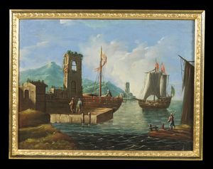 ARTISTA DEL XVIII SECOLO : Coppia di dipinti raffiguranti porti con barche e personaggi  - Asta Asta 379 | ARTE ANTICA E DEL XIX SECOLO - Dipinti antichi e antiquariato  Online - Associazione Nazionale - Case d'Asta italiane