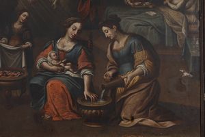 ARTISTA DEL XVII SECOLO : Nativit della Vergine  - Asta Asta 379 | ARTE ANTICA E DEL XIX SECOLO - Dipinti antichi e antiquariato  Online - Associazione Nazionale - Case d'Asta italiane