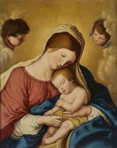 GIOVANNI BATTISTA SALVI DETTO IL SASSOFERRATO (1609 - 1685) - Scuola di. Madonna con Bambino