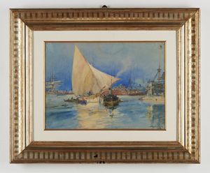 BELTRAME ACHILLE (1871 - 1945) : Porto di Trieste  - Asta Asta 381 | ARTE ANTICA E DEL XIX SECOLO - Dipinti del XIX secolo  Online - Associazione Nazionale - Case d'Asta italiane