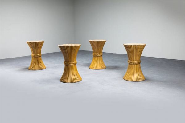 PRODUZIONE ITALIANA : Quattro tavolini in bamboo. Anni '70 cm 64x40  - Asta Design e illuminazione - Associazione Nazionale - Case d'Asta italiane