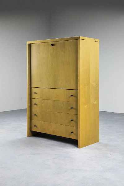 PIERRE BALMAIN : Secretaire in legno di betulla con parti metalliche in acciaio brunito. Anni '80 cm 140x97x45  - Asta Design e illuminazione - Associazione Nazionale - Case d'Asta italiane