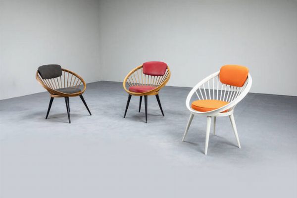 YNGVE EKSTROM : Tre sedie mod. Circle Chair  - Asta Design e illuminazione - Associazione Nazionale - Case d'Asta italiane