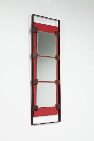 STILDOMUS : Specchiera composta da tre specchi su supporto in legno. Anni '50 cm 131x41  - Asta Design e illuminazione - Associazione Nazionale - Case d'Asta italiane